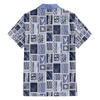 Vintage Aloha Block Quilt Hawaiian Shirt Blue Inspired Lei Motifs - Polynesian Pride