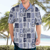 Vintage Aloha Block Quilt Hawaiian Shirt Blue Inspired Lei Motifs LT9 - Polynesian Pride
