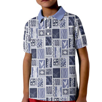Vintage Aloha Block Quilt Kid Polo Shirt Blue Inspired Lei Motifs LT9 Kid Blue - Polynesian Pride