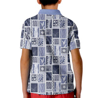 Vintage Aloha Block Quilt Kid Polo Shirt Blue Inspired Lei Motifs LT9 - Polynesian Pride