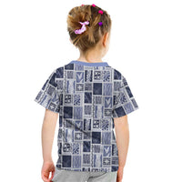 Vintage Aloha Block Quilt Kid T Shirt Blue Inspired Lei Motifs - Polynesian Pride