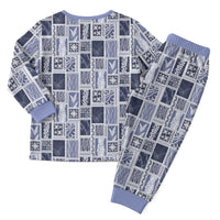 Vintage Aloha Block Quilt Christmas Pajama Set Blue Inspired Lei Motifs - Polynesian Pride