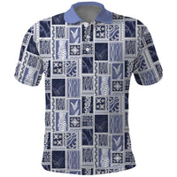 Vintage Aloha Block Quilt Polo Shirt Blue Inspired Lei Motifs LT9 Blue - Polynesian Pride