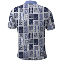 Vintage Aloha Block Quilt Polo Shirt Blue Inspired Lei Motifs LT9 - Polynesian Pride