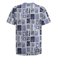 Vintage Aloha Block Quilt Rugby Jersey Blue Inspired Lei Motifs LT9 - Polynesian Pride
