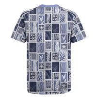Vintage Aloha Block Quilt Rugby Jersey Blue Inspired Lei Motifs - Polynesian Pride