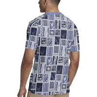 Vintage Aloha Block Quilt Rugby Jersey Blue Inspired Lei Motifs LT9 - Polynesian Pride