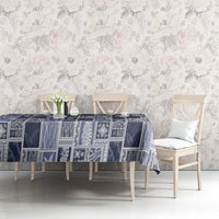 Vintage Aloha Block Quilt Tablecloth Blue Inspired Lei Motifs - Polynesian Pride