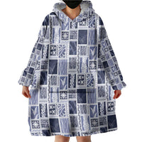 Vintage Aloha Block Quilt Wearable Blanket Hoodie Blue Inspired Lei Motifs - Polynesian Pride