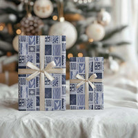 Vintage Aloha Block Quilt Wrapping Paper Blue Inspired Lei Motifs - Polynesian Pride