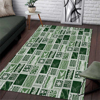 Vintage Aloha Block Quilt Area Rug Green Inspired Lei Motifs - Polynesian Pride