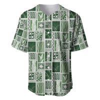 Vintage Aloha Block Quilt Baseball Jersey Green Inspired Lei Motifs - Polynesian Pride