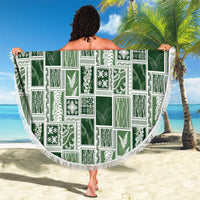 Vintage Aloha Block Quilt Beach Blanket Green Inspired Lei Motifs - Polynesian Pride