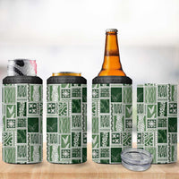 Vintage Aloha Block Quilt 4 in 1 Can Cooler Tumbler Green Inspired Lei Motifs - Polynesian Pride