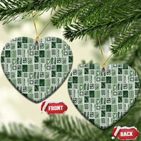 Vintage Aloha Block Quilt Ceramic Ornament Green Inspired Lei Motifs - Polynesian Pride