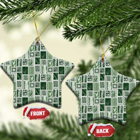 Vintage Aloha Block Quilt Ceramic Ornament Green Inspired Lei Motifs - Polynesian Pride