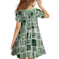 Vintage Aloha Block Quilt Family Matching Mermaid Dress and Hawaiian Shirt Green Inspired Lei Motifs - Polynesian Pride