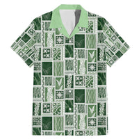 Vintage Aloha Block Quilt Family Matching Mermaid Dress and Hawaiian Shirt Green Inspired Lei Motifs - Polynesian Pride