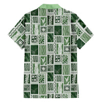 Vintage Aloha Block Quilt Family Matching Off The Shoulder Long Sleeve Dress and Hawaiian Shirt Green Inspired Lei Motifs - Polynesian Pride