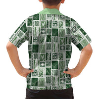 Vintage Aloha Block Quilt Family Matching Puletasi and Hawaiian Shirt Green Inspired Lei Motifs - Polynesian Pride