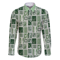 Vintage Aloha Block Quilt Family Matching Puletasi and Hawaiian Shirt Green Inspired Lei Motifs - Polynesian Pride