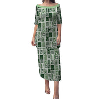 Vintage Aloha Block Quilt Family Matching Puletasi and Hawaiian Shirt Green Inspired Lei Motifs - Polynesian Pride