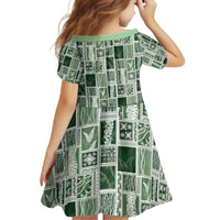 Vintage Aloha Block Quilt Family Matching Short Sleeve Bodycon Dress and Hawaiian Shirt Green Inspired Lei Motifs - Polynesian Pride
