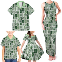 Vintage Aloha Block Quilt Family Matching Tank Maxi Dress and Hawaiian Shirt Green Inspired Lei Motifs - Polynesian Pride