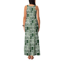 Vintage Aloha Block Quilt Family Matching Tank Maxi Dress and Hawaiian Shirt Green Inspired Lei Motifs - Polynesian Pride