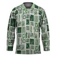Vintage Aloha Block Quilt Hockey Jersey Green Inspired Lei Motifs LT9 Unisex Green - Polynesian Pride