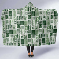 Vintage Aloha Block Quilt Hooded Blanket Green Inspired Lei Motifs - Polynesian Pride
