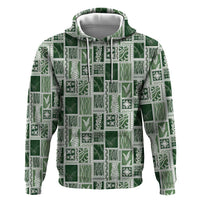 Vintage Aloha Block Quilt Hoodie Green Inspired Lei Motifs - Polynesian Pride