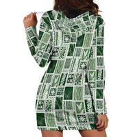 Vintage Aloha Block Quilt Hoodie Dress Green Inspired Lei Motifs - Polynesian Pride