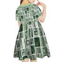 Vintage Aloha Block Quilt Kid Short Sleeve Dress Green Inspired Lei Motifs - Polynesian Pride