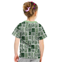 Vintage Aloha Block Quilt Kid T Shirt Green Inspired Lei Motifs LT9 - Polynesian Pride
