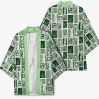 Vintage Aloha Block Quilt Kimono Green Inspired Lei Motifs - Polynesian Pride