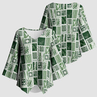 Vintage Aloha Block Quilt Kimono Sleeve Blouse Green Inspired Lei Motifs - Polynesian Pride