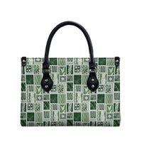 Vintage Aloha Block Quilt Leather Bag Green Inspired Lei Motifs - Polynesian Pride