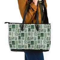 Vintage Aloha Block Quilt Leather Tote Bag Green Inspired Lei Motifs - Polynesian Pride