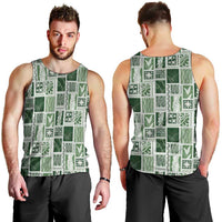 Vintage Aloha Block Quilt Men Tank Top Green Inspired Lei Motifs - Polynesian Pride