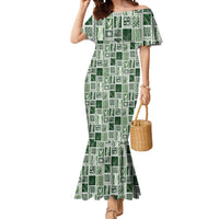 Vintage Aloha Block Quilt Mermaid Dress Green Inspired Lei Motifs - Polynesian Pride