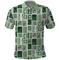 Vintage Aloha Block Quilt Polo Shirt Green Inspired Lei Motifs LT9 Green - Polynesian Pride