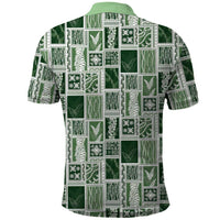 Vintage Aloha Block Quilt Polo Shirt Green Inspired Lei Motifs LT9 - Polynesian Pride