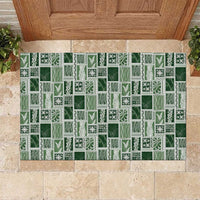 Vintage Aloha Block Quilt Rubber Doormat Green Inspired Lei Motifs - Polynesian Pride