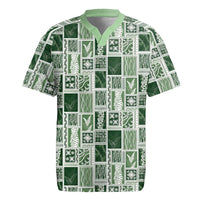 Vintage Aloha Block Quilt Rugby Jersey Green Inspired Lei Motifs LT9 Green - Polynesian Pride