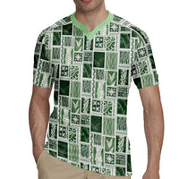 Vintage Aloha Block Quilt Rugby Jersey Green Inspired Lei Motifs LT9 - Polynesian Pride