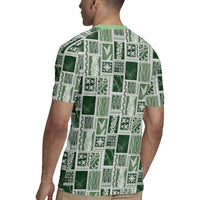 Vintage Aloha Block Quilt Rugby Jersey Green Inspired Lei Motifs - Polynesian Pride
