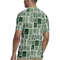 Vintage Aloha Block Quilt Rugby Jersey Green Inspired Lei Motifs LT9 - Polynesian Pride