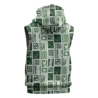 Vintage Aloha Block Quilt Sleeveless Hoodie Green Inspired Lei Motifs - Polynesian Pride