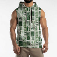 Vintage Aloha Block Quilt Sleeveless Hoodie Green Inspired Lei Motifs - Polynesian Pride